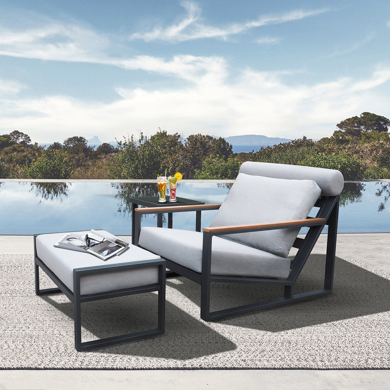 Chaise de patio inclinable en aluminium avec repose-pieds, coussins imperméables toutes saisons