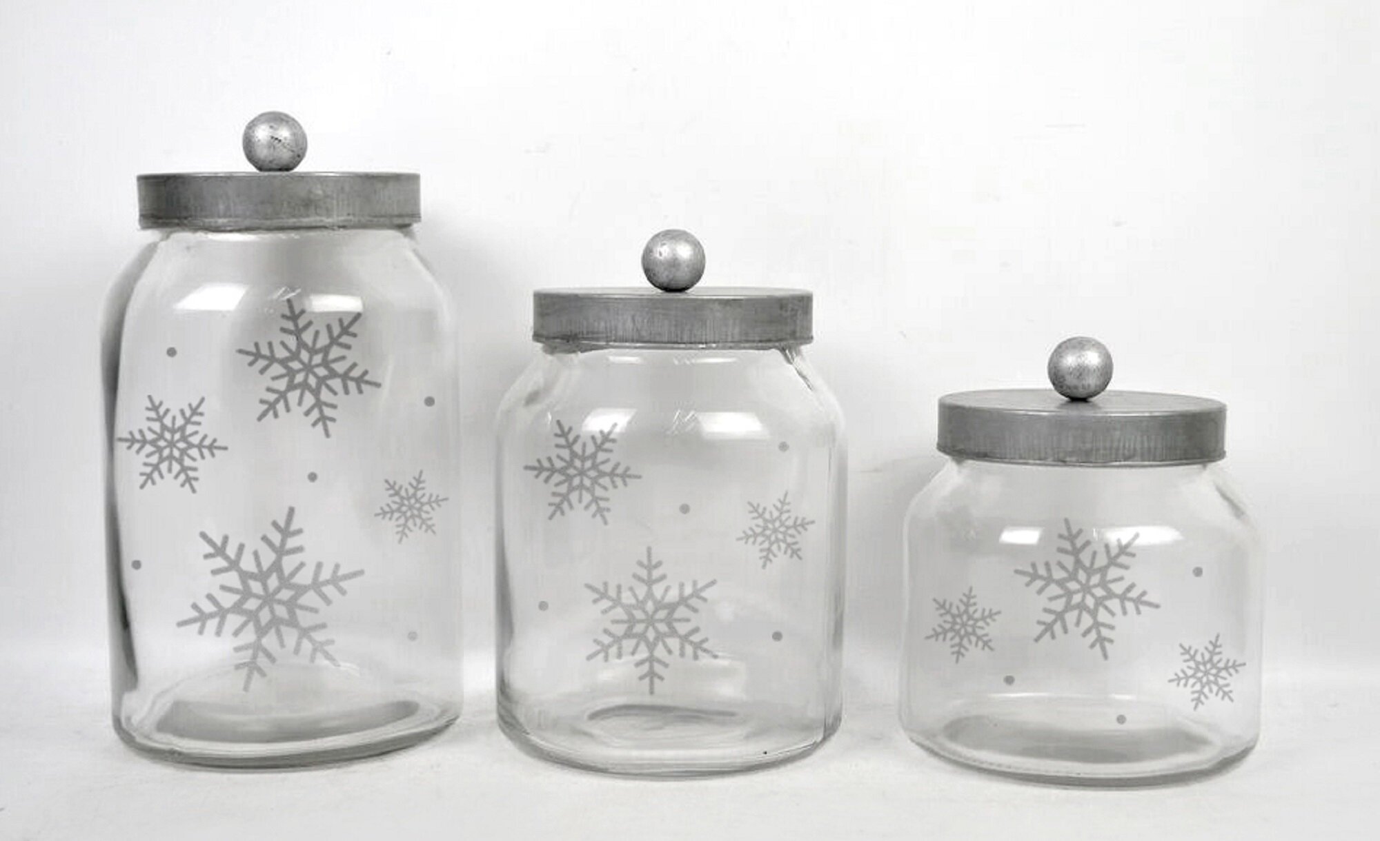 Battery Operated Silver Snowflake Glass Mason Jars - Set of 3 - LumaBase