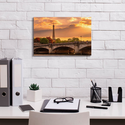 «Paris Golden Sunset Concorde Bridge», art mural sur toile, 18 po x 12 po