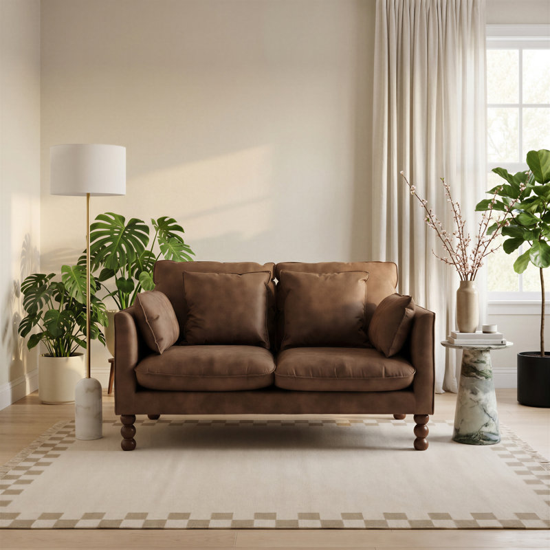 Sofa, Brown Faux Leather, 2