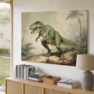 A Green Tyrannosaurus Rex Is Shown In Canvas Profile With Its Mouth Slightly Open Exposing Wall Art Premium Quality Ready To Hang Modern
