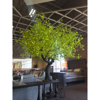Ginkgo de 8,5 pieds, feuilles vertes, lumières DEL blanc chaud