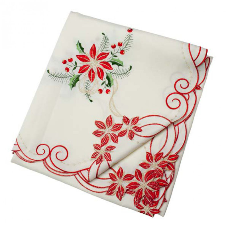 Holly and Flower Square Embroidered Tablecloth