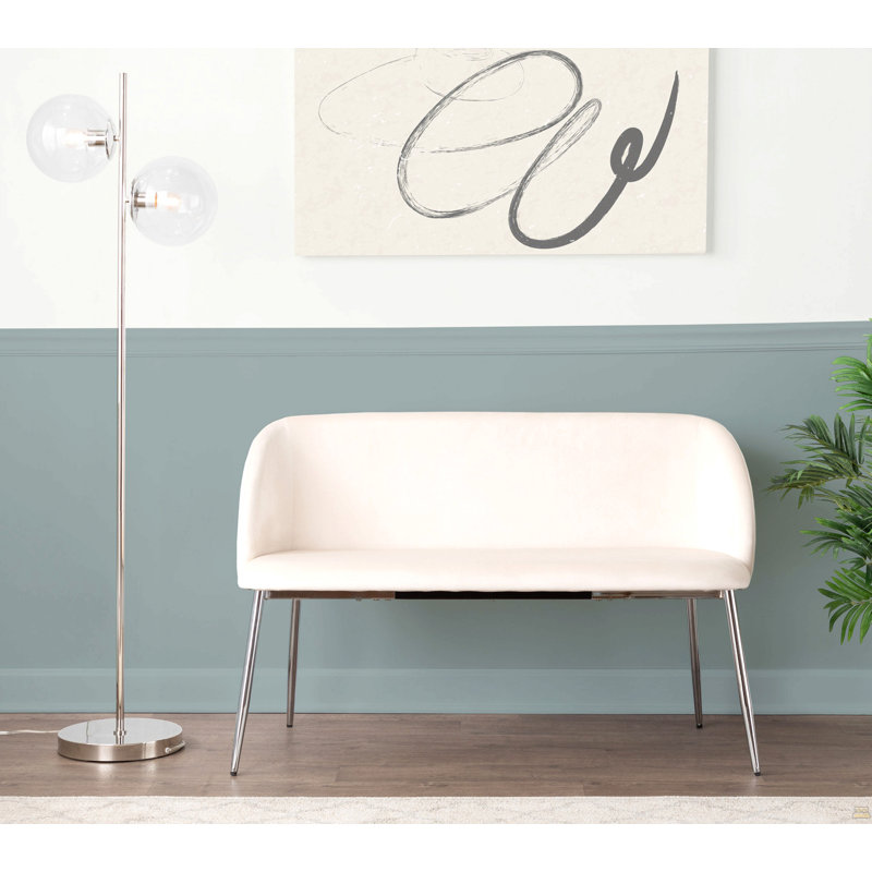 Banc en métal chromé et velours crème