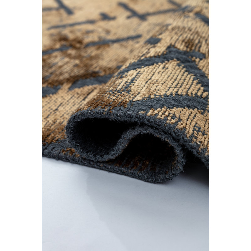 Brown/Black Abstract Luxury Area Rug, Rectangle 7'10" x 9'10"
