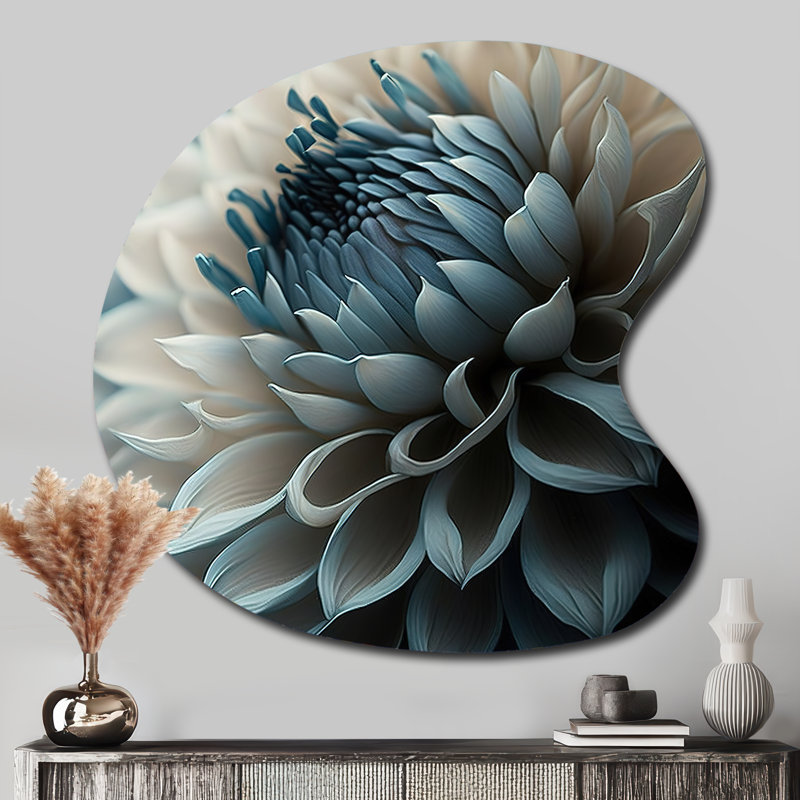 Art mural asymétrique bleu et blanc Dahlia II - Dahlia, H 33 po x l 33 po