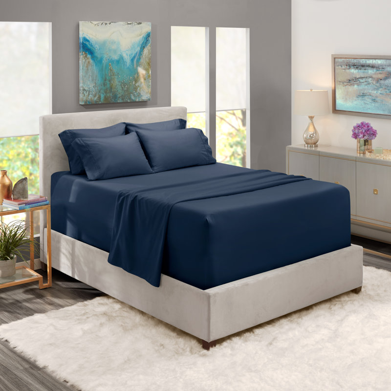 Microfiber Sheet Set, Navy, Full Fitted Sheet