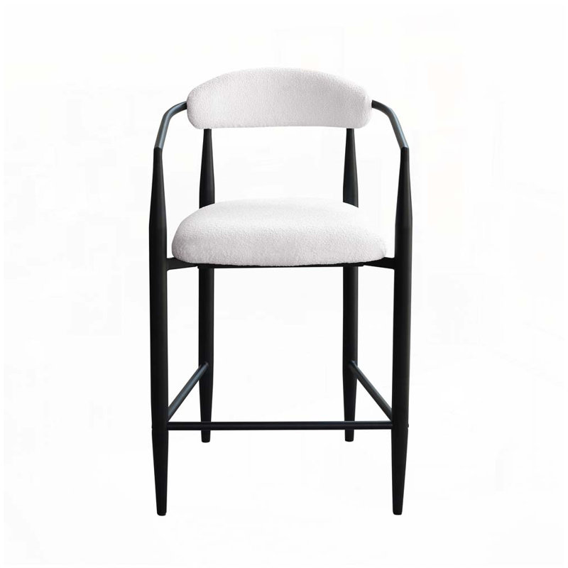 Boucle UpholsteredBarstools with Metal Frame, White Seat/ Black Frame
