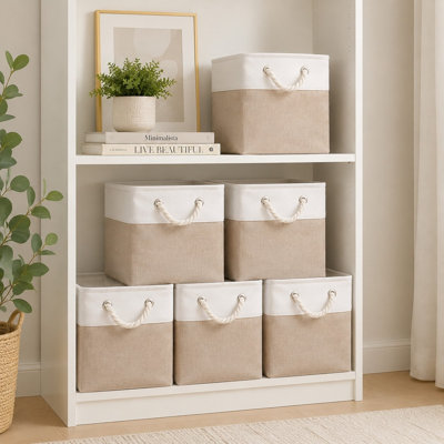 Set of 6 Fabric Cube Storage Bins with Handles