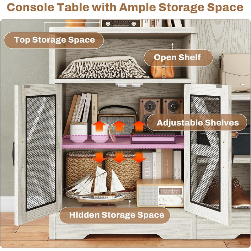Embossed White Hall Tree with Bench and Storage Shelves