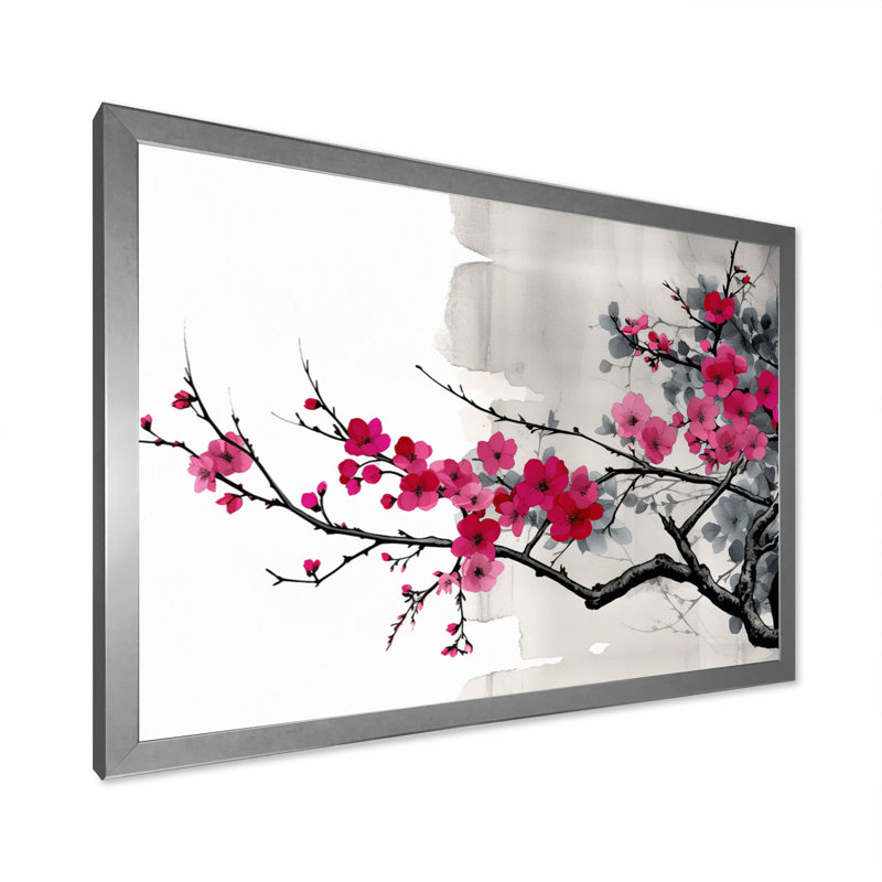 Asian Art Sumi Blossom II, reproduction d'art sur toile, Cadre simple argenté, H 24 po x l 32 po x P 1 po