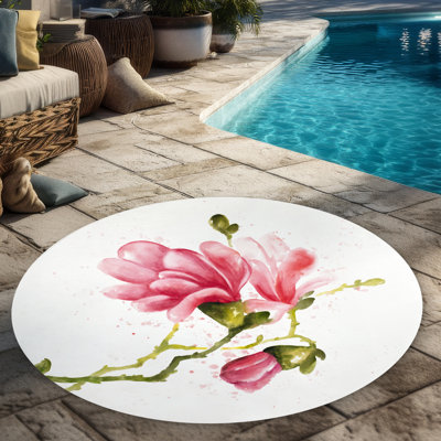 Magnolia Flowers Rug - Floral Outdoor Area Rug for Home Decor