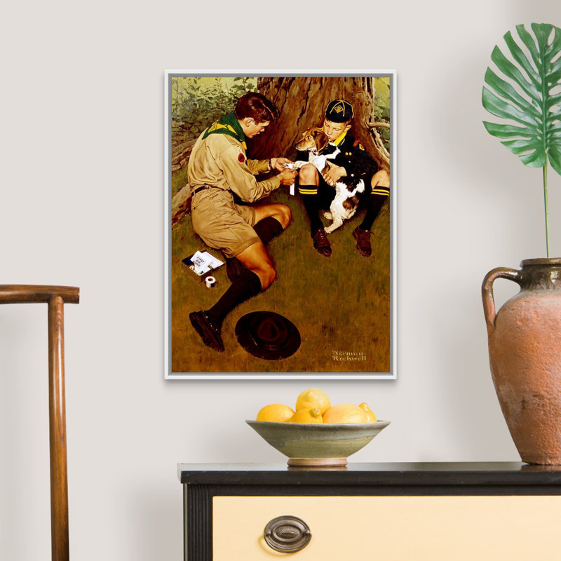 «Friend In Need», art mural sur toile, Cadre flottant blanc, H 26 po x l 20 po x P 1,75 po