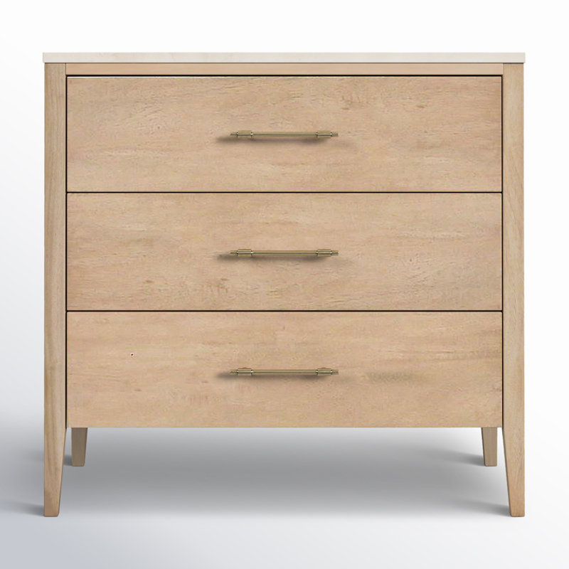 Commode à 3 tiroirs avec plateau en marbre Bansom Grazyna, Naturel/Ivoire