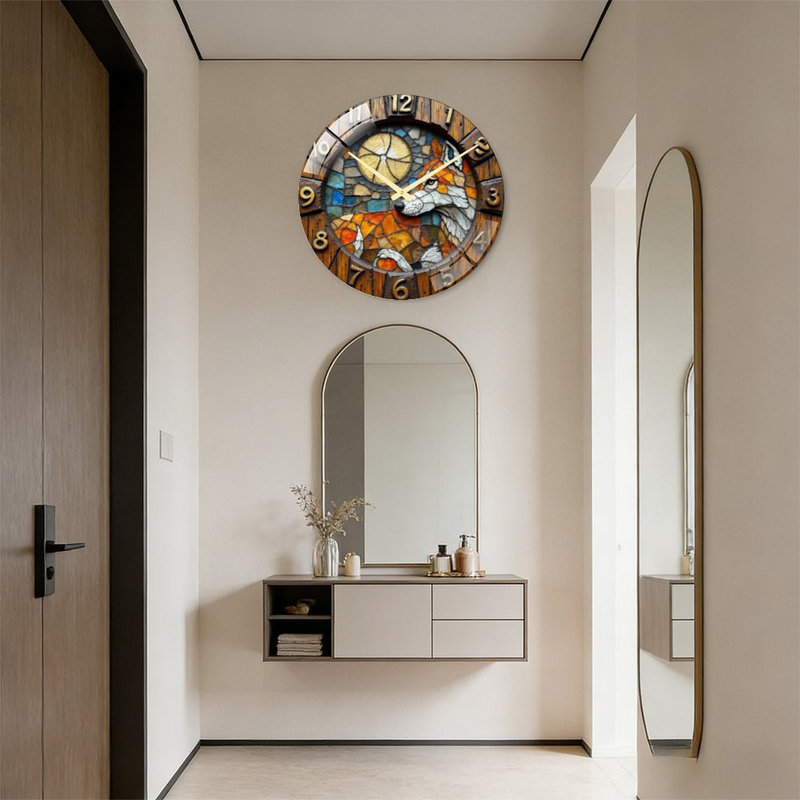 Horloge murale vitrail Coyote