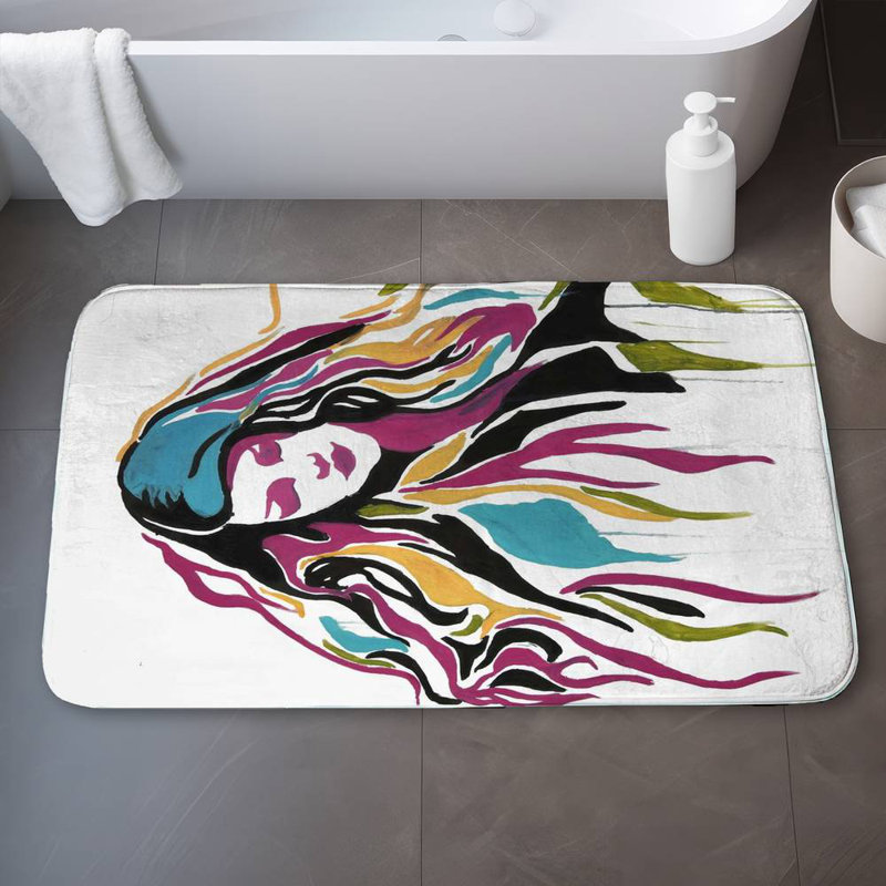 Woman graffiti art Bath Mat with Non-Slip Backing - Quick Dry Memory Foam Bathroom Rug - Absorbent - Modern Plush Spa-Style - Machine Washable