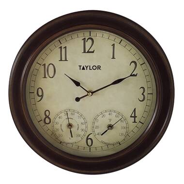 Taylor 8.25-inch Metal Station Clock with Thermometer in Black