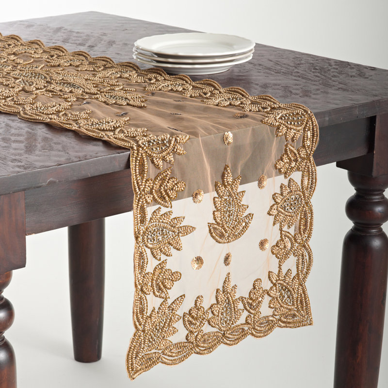 Adwin Hand Beaded Table Runner, Burgundy, 90" L x 16" W