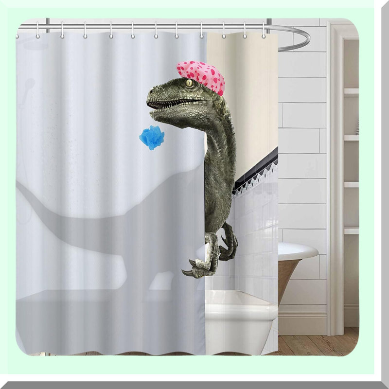 Jurassic Splash: Fun Kids Dinosaur Shower Curtain Set - Cool, Cute, and Durable Polyester Bathroom Decor with 12 Hooks, 72x72