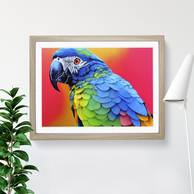 XH1022-6678X Painted Parrot Vol.1 1 Piece Single Picture Frame Painting, 25cm H x 34cm W x 2cm D, Oak Framed