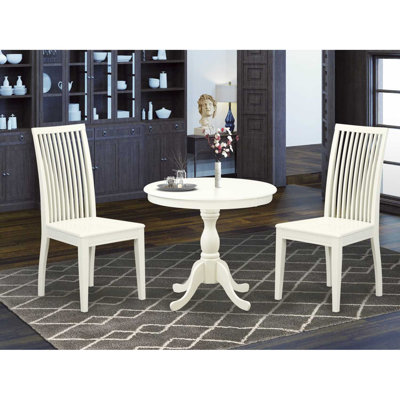 3 Piece Dining Room Set Includes 1 Wood Table and 2 linen white Wood Dining Chairs with Slatted Back - linen white Finish