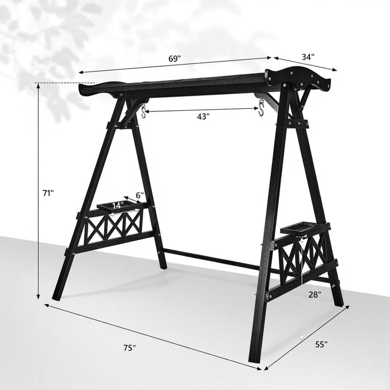 Balancelle de patio en bois avec auvent l 6,3 pi x H 5,9 pi Winado, Noir