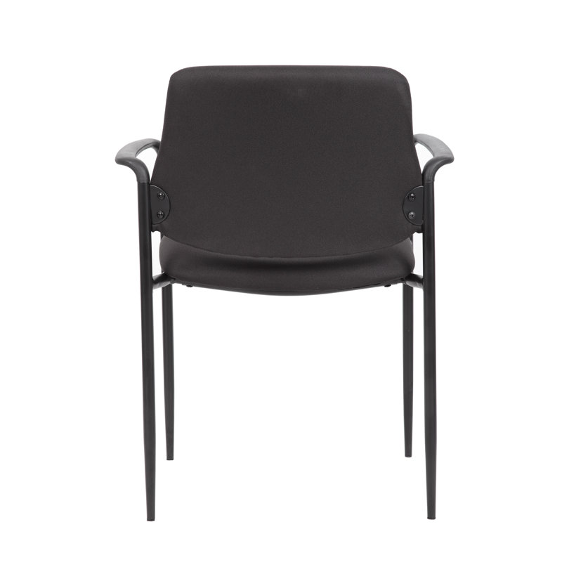 Modern Black Vinyl and Metal Stacking Chair with Comfort Arms