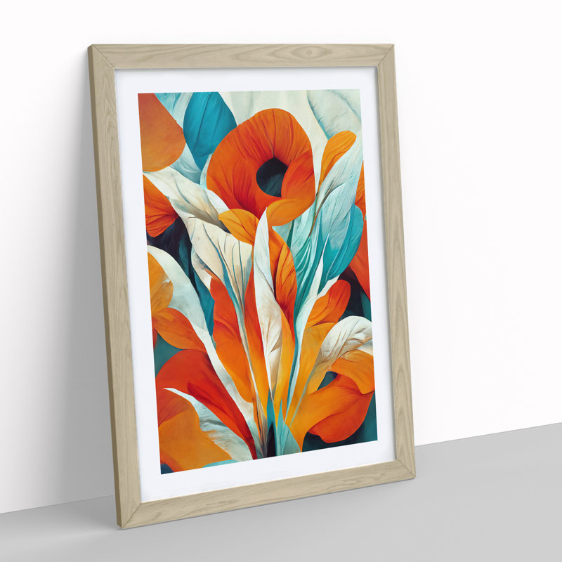 XV1022-3644X Pretty Abstract Flowers No.3 - Print, 66cm H x 48cm W, White, Oak Framed