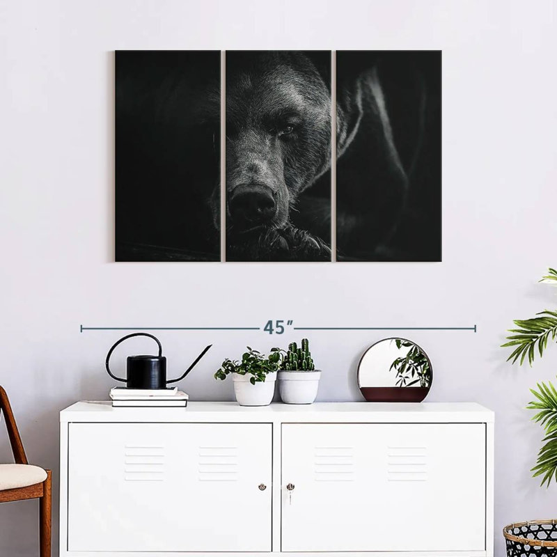 Ours brun monochrome sur toile 3 pièces, H 24 po x l 38 po x P 1,25 po