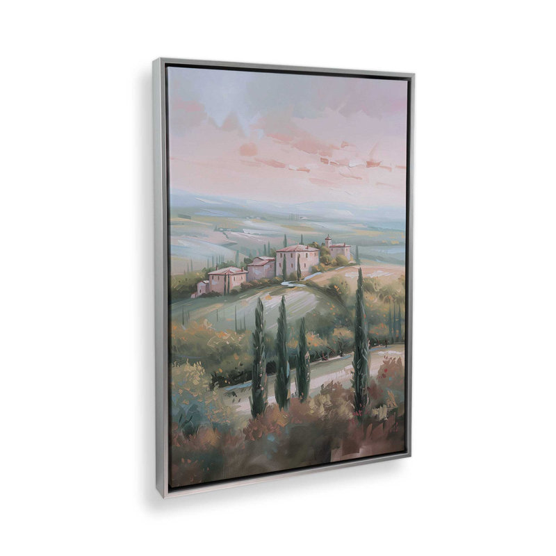 Impression sur toile 48 "x 32" Glow in Tuscany v1, Cadre flottant en chrome poli, H 32 po x l 22 po x P 1,75 po