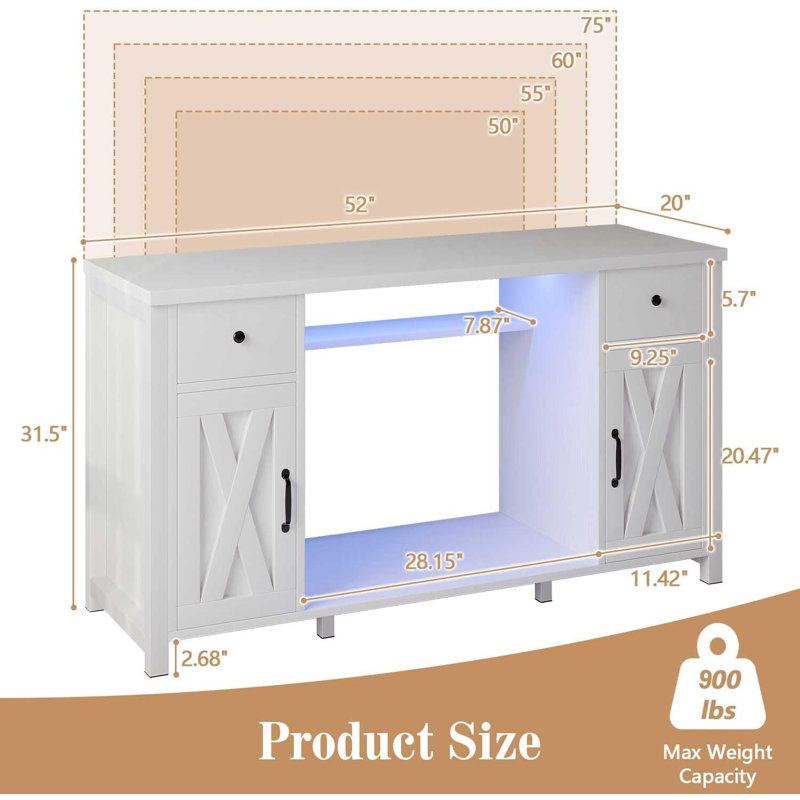 Helge 75 Gallon Fish Tank Stand with LED Light & Power Outlets, 55-75 Gallon Aquarium Stand with 2 Drawers & 2 Barn Doors,Cabinet for 2 Fish Tank Accessories Storage
