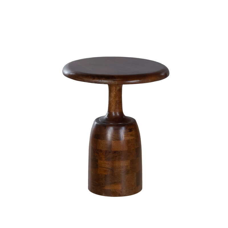Table d'appoint ronde en bois de manguier 15 po avec base piédestal teinté foncé
