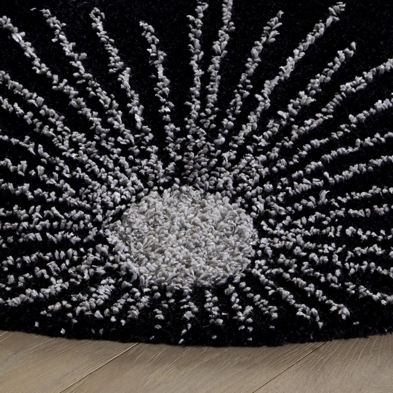 Tapis noir en laine touffeté à la main Amier, Rond 8 pi