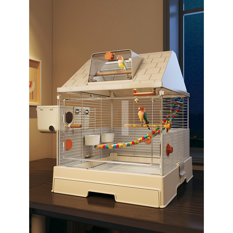 Cage à perroquet en métal crème