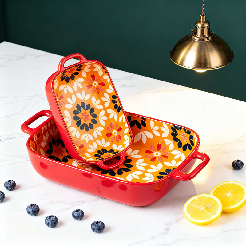 Rectangular Ceramic Baking Dish Set, 2 Pack (Golden Orange)
