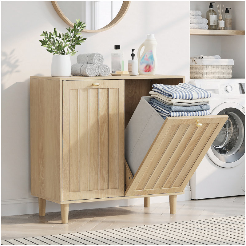 Panier à linge incliné avec panier intérieur amovible, panier à linge dissimulé, armoire de rangement pour salle de bain, support de rangement autoportant, couleur chêne