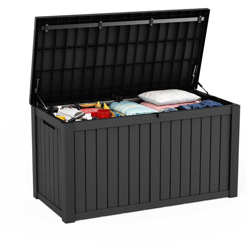 150 Gallon Water Resistant Resin Lockable Deck Box, Black