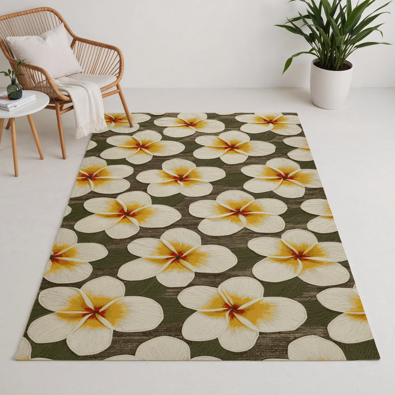Botanical Beige Indoor and Outdoor Area Rug, Rectangle 3' x 5'