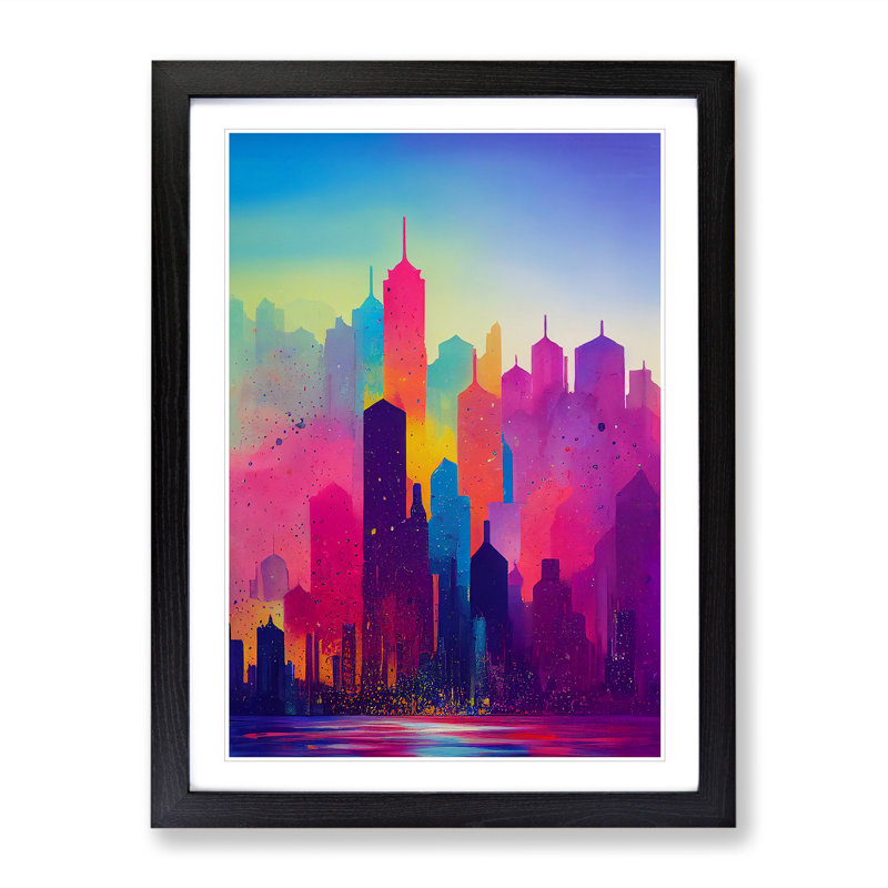 City Skyline In Colour No.5 Abstract - Single Picture Frame Painting, Black, 64cm H x 46cm W x 2cm D
