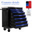 Chariot à outils 7 tiroirs avec comptoir - noir + bleu, structure en acier, tiroirs verrouillables, surface en acier inoxydable, 4 freins, 7 contenants d'atelier transportables noir et bleu, structure robuste, tiroir