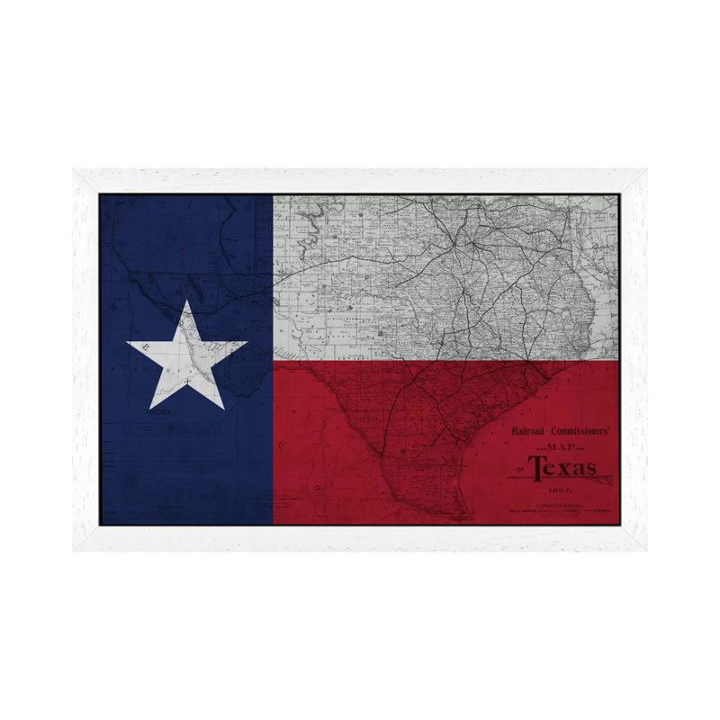 Texas (Vintage Map) II - Floater Frame Print on Canvas, White Framed, 66.04 cm H x 45.72 cm W
