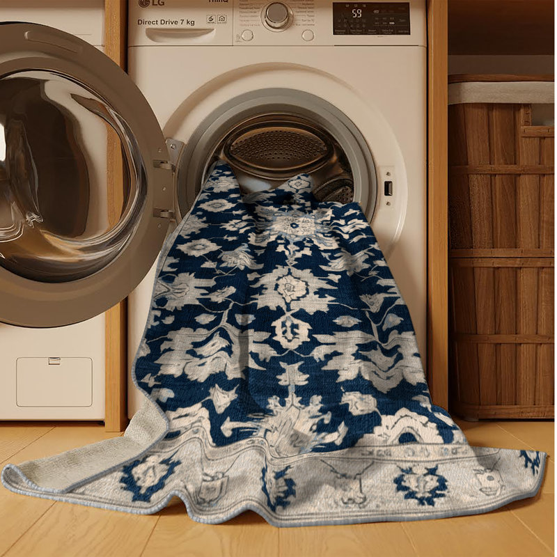Tapis gris lavable à la machine, Rond 5 pi