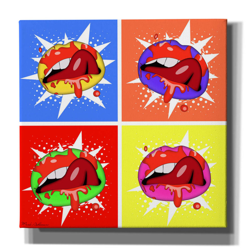Toile épique Graffiti «Lips 3» par Mark Ashkenazi, 18 po x 18 po, H 12 po x l 12 po x P 0,75 po