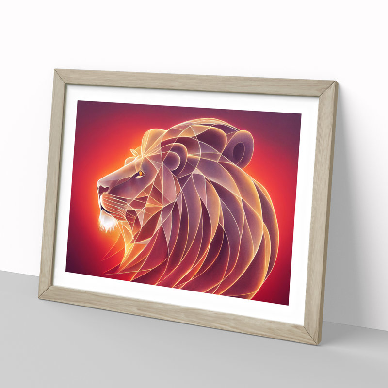 XH1022-8880X The Abstract Lion - Single Picture Frame Print, 34cm H x 46cm W x 2cm D, Oak Framed