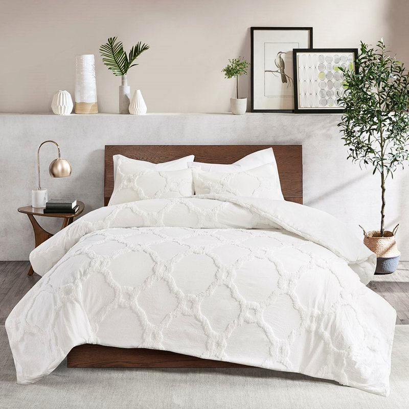 Édredon 3 pièces double / grand - Chenille de coton géométrique, literie classique géométrique,