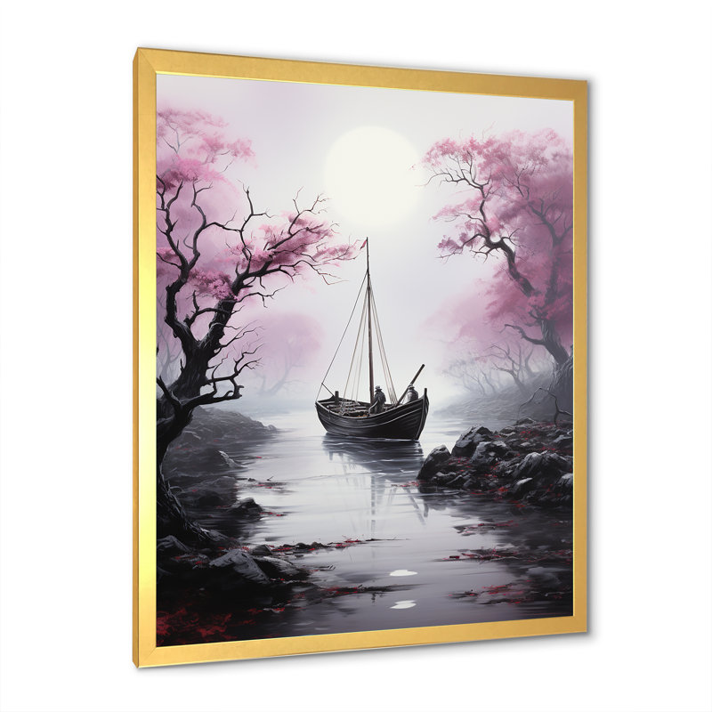 Mystic Pirate Boat Voyage II - Bateau côtier, art mural, Cadre doré simple, H 32 po x l 16 po x P 1 po