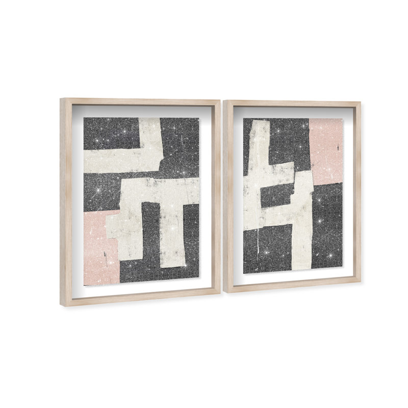 Placed together set Shadowbox Abstract Print by Oliver Gal, Black Frame, 10 x 15, 31.5"H x 46.5"W, Natural Oak Shadowbox