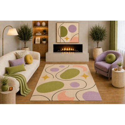 "Ultra léger" Tapis Mid-Century moderne de 5 pi x 7 pi à motif de blocs d'étoiles abstraits bleu marine crème pour le salon, la chambre, la salle à manger, le bureau, le dossier antidérapant en silicone à poils courts