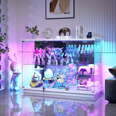 47.24'' Sideboard, Modern Clear Tempered Glass Buffet, Display Case With Rgb Led Lights, Usb Port, Type-C Port And Motion Sensor