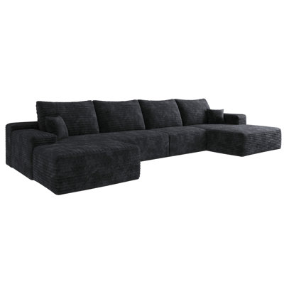 Canapé modulaire 135 po avec 1 repose-pieds Cloud, fauteuils rembourrés minimalistes modernes, canapé confortable en forme de U pour le salon, canapé d'angle à siège profond, aucun assemblage requis (tissu en velours côtelé moelleux)